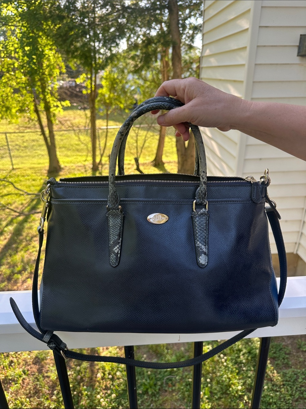 Coach Morgan Satchel in Exotic Trim Leather (Coach F35887)